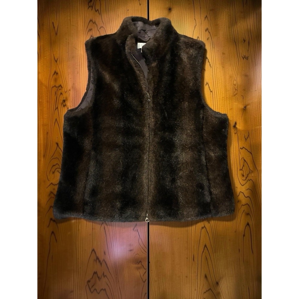 Ann Taylor Loft Petites Faux Fur Vest Brown Large Petite